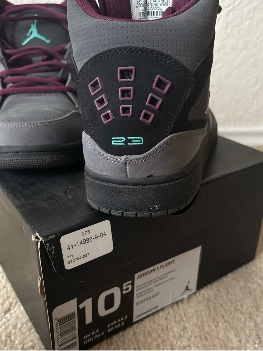 Jordan Men’s Sneakers — Gray, Black, Purple, Teal Accent